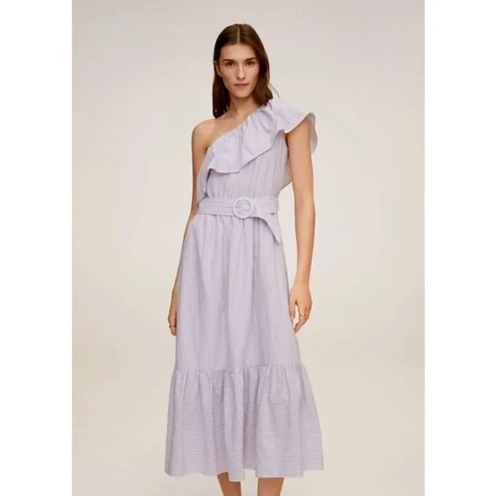 Mango Asymmetric Belted Striped Cotton Dress - Picture 3 of 5